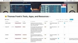 Thomas Frank - All Tools and Apps Notion Database