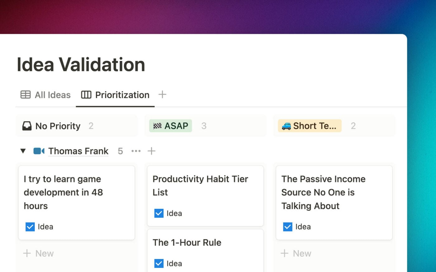 Idea Validation page