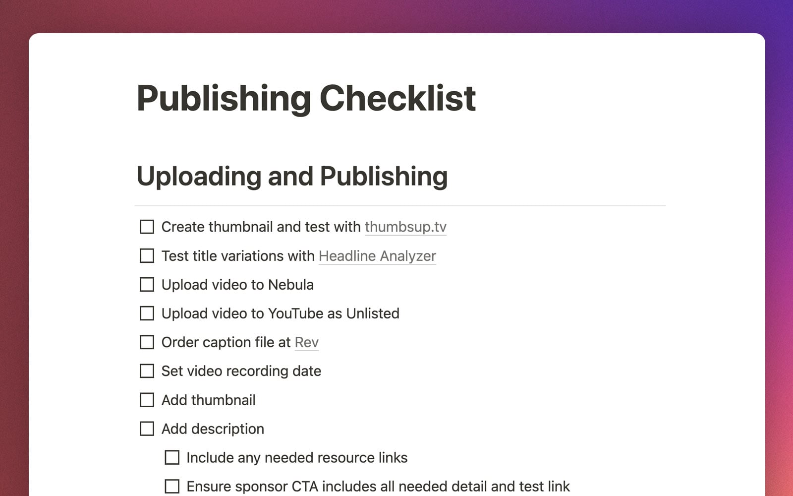 Publishing Checklist