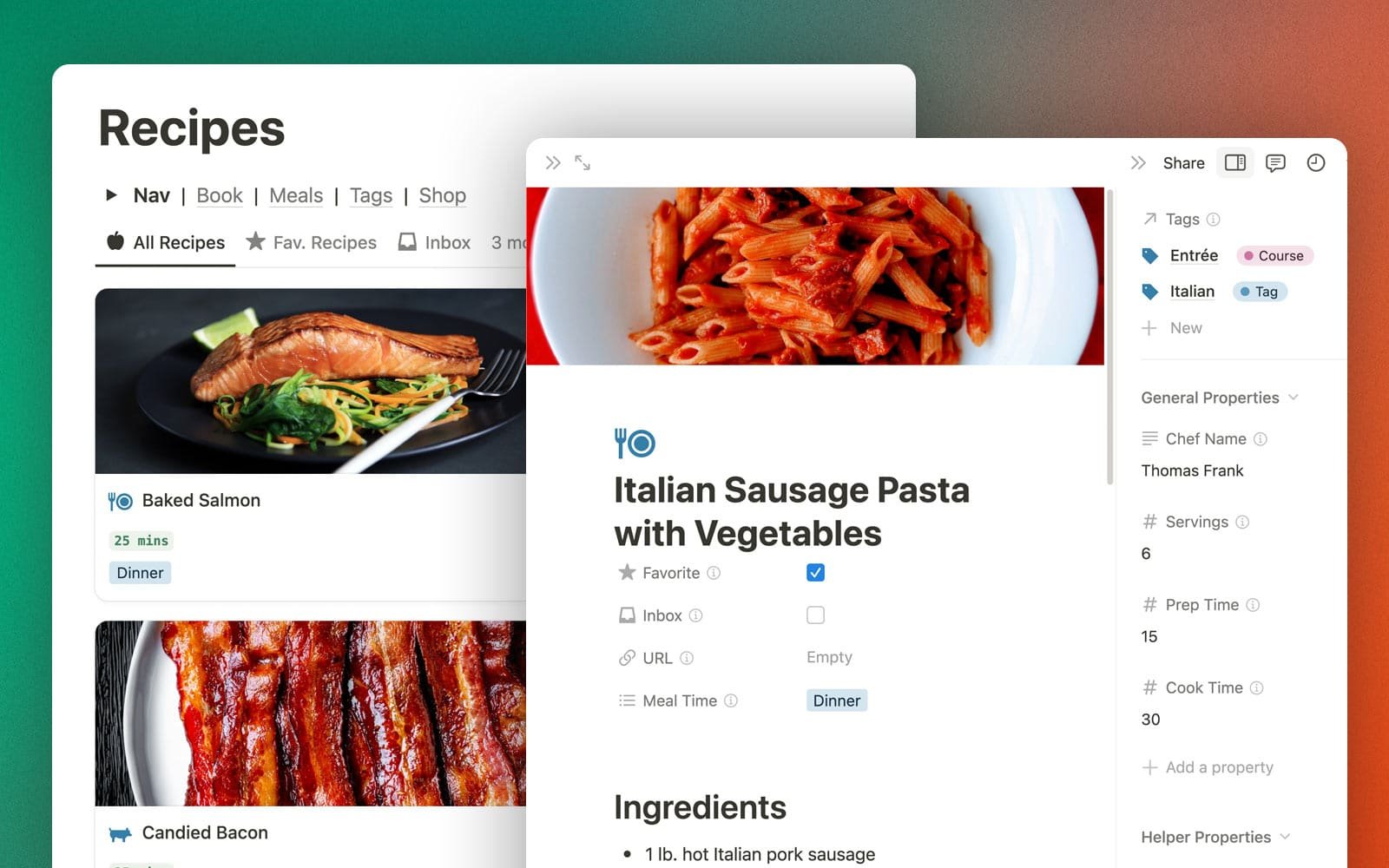 Recipes view in Ultimate Brain