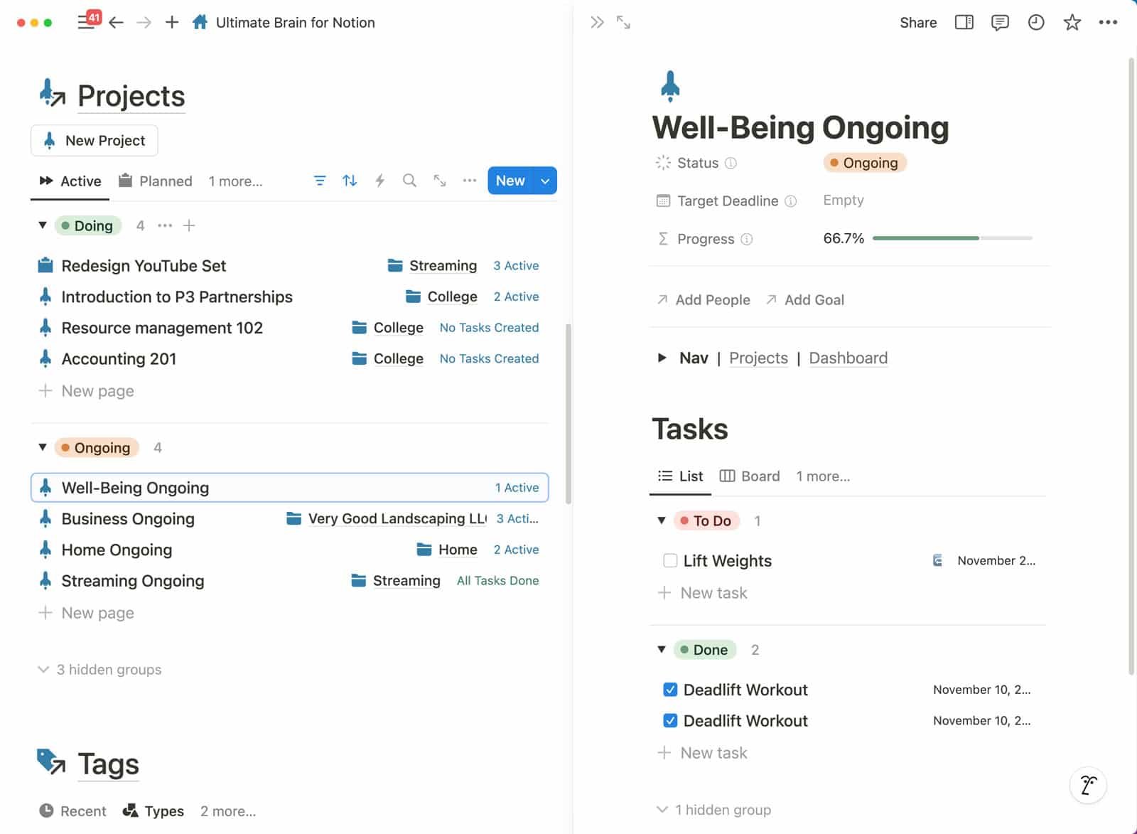 Ultimate Brain's Single-Page Layout