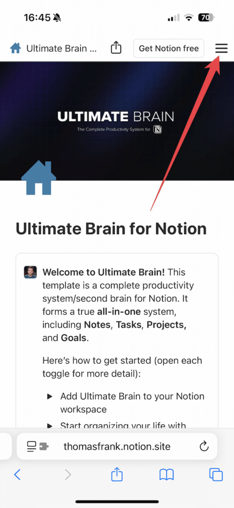 The hamburger menu on mobile.