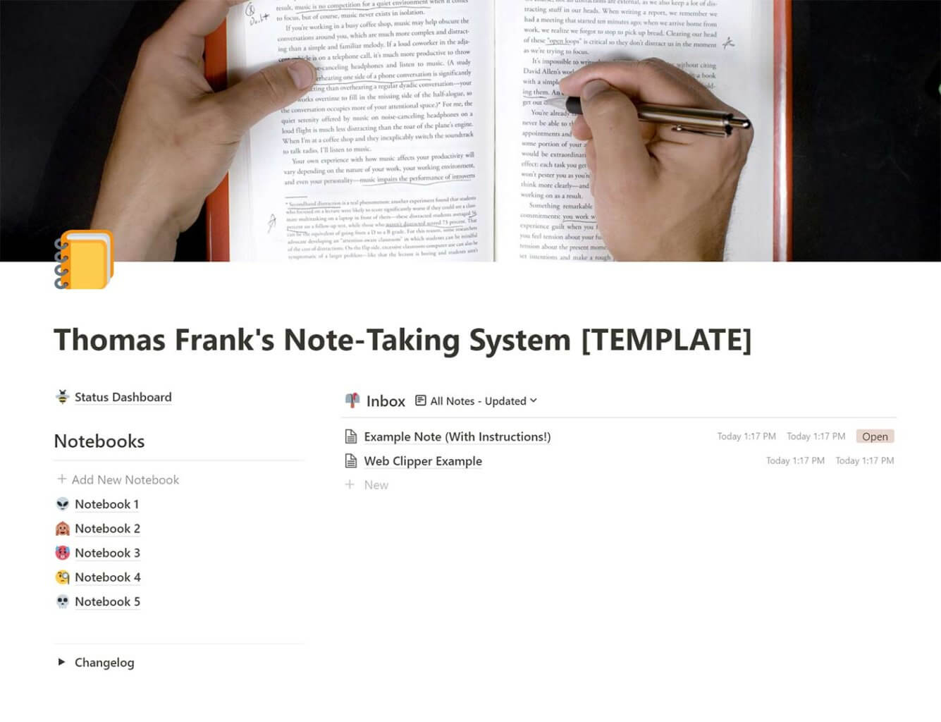 note taking template notion