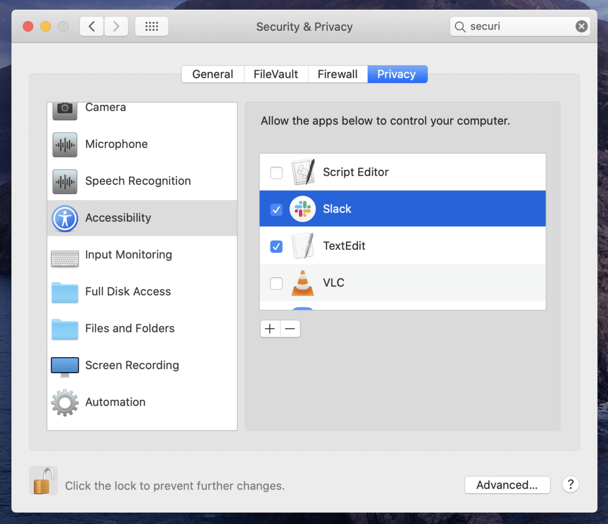 Giving permission to various apps so the Automator script can interact with them.