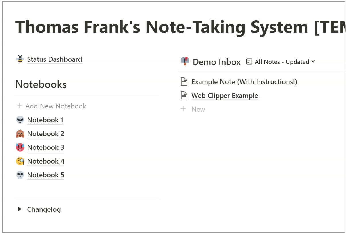 assignment notebook template notion