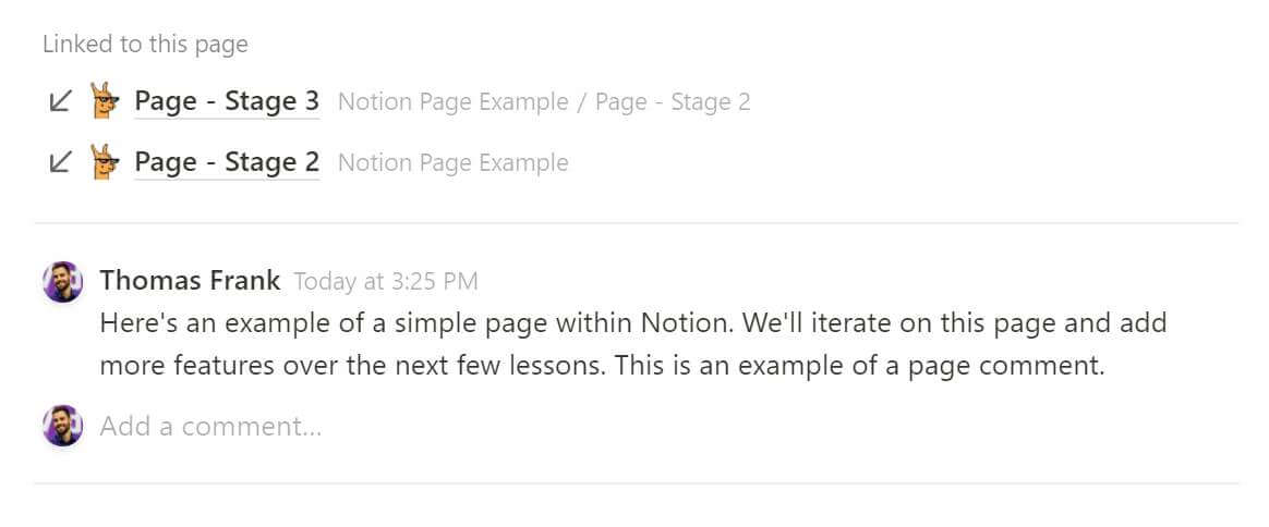 Backlinks and comments in Notion