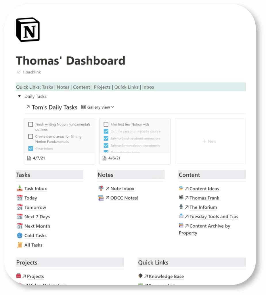 Notion Fundamentals Homepage UI Shot