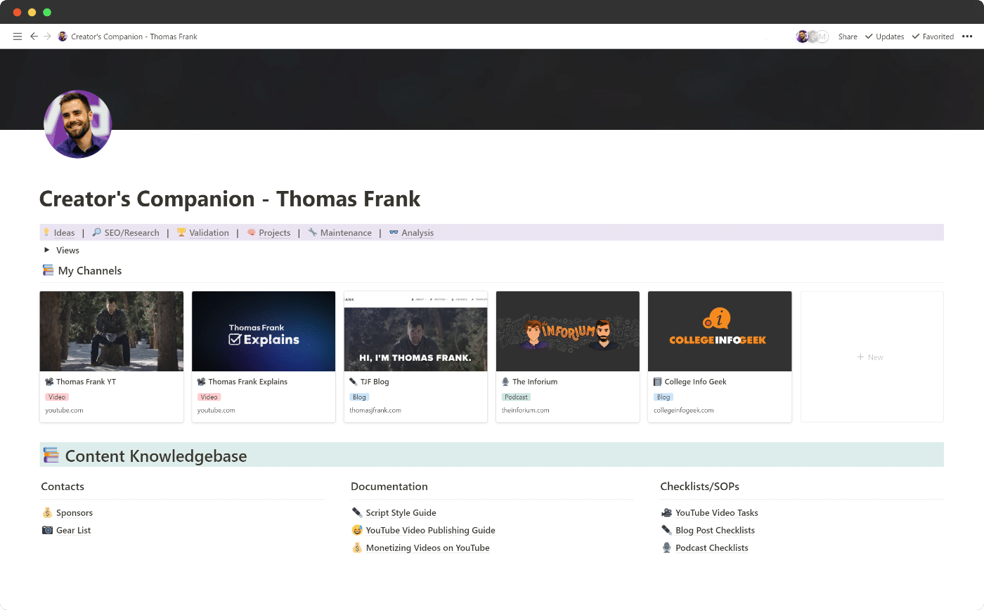 Creator's Companion for Notion - Main Dashboard