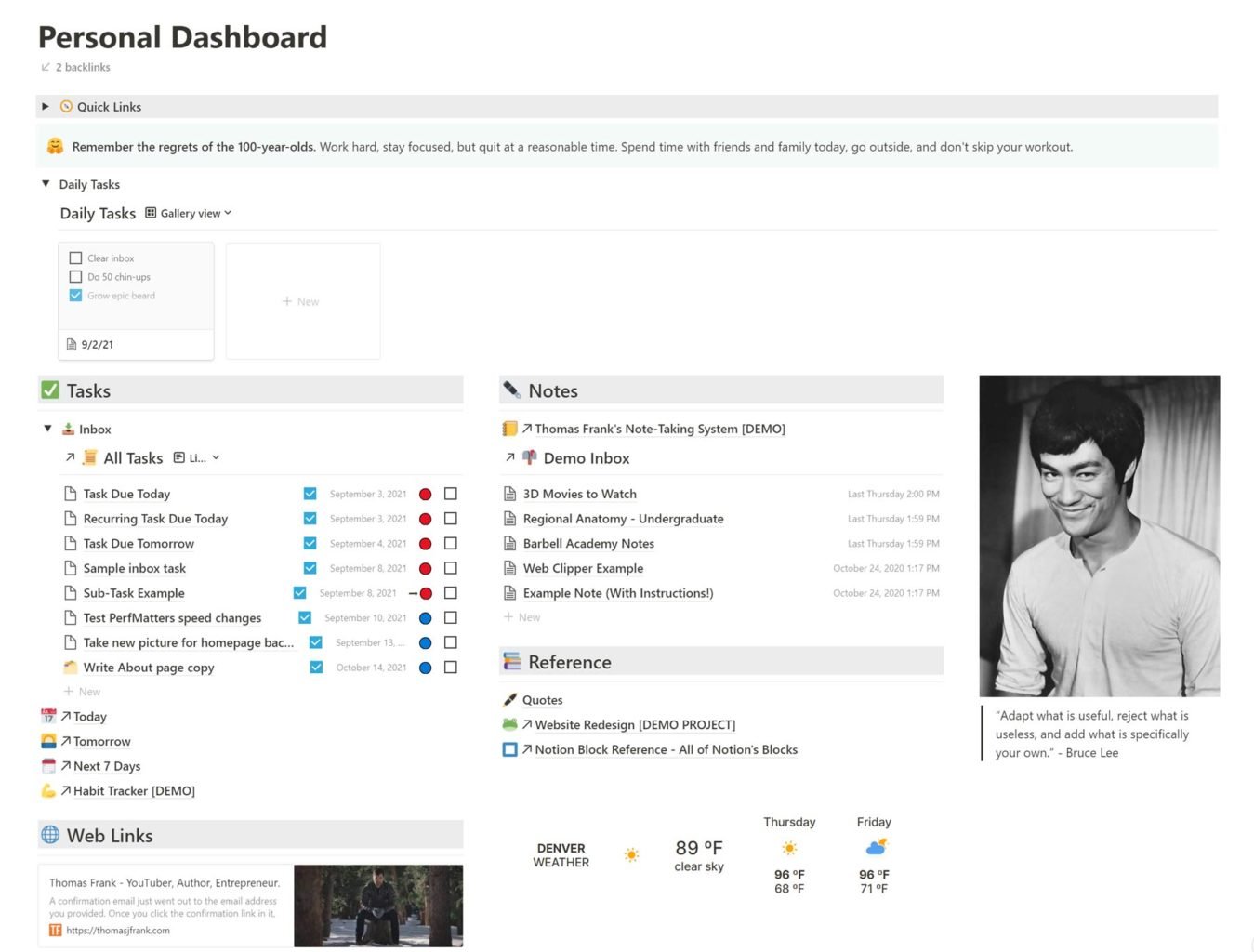 dashboard notion template