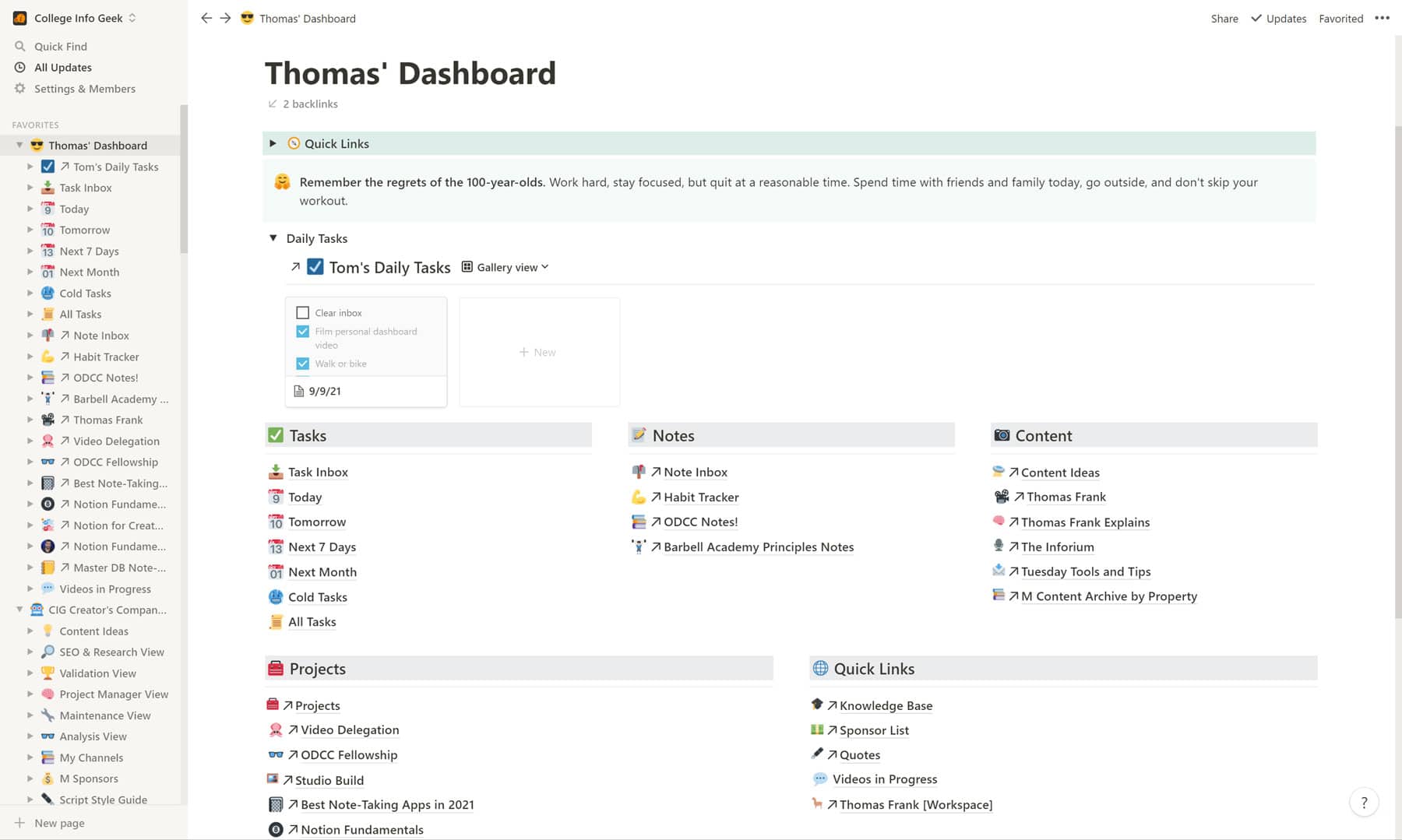 dashboard notion template