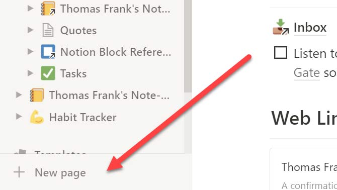 The "New Page" button in Notion.