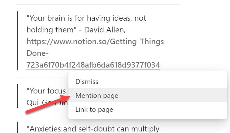 The "Mention Page" option in Notion. Shown when pasting a URL.
