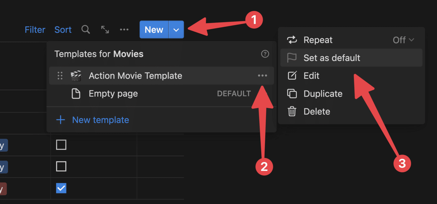 Setting template as default