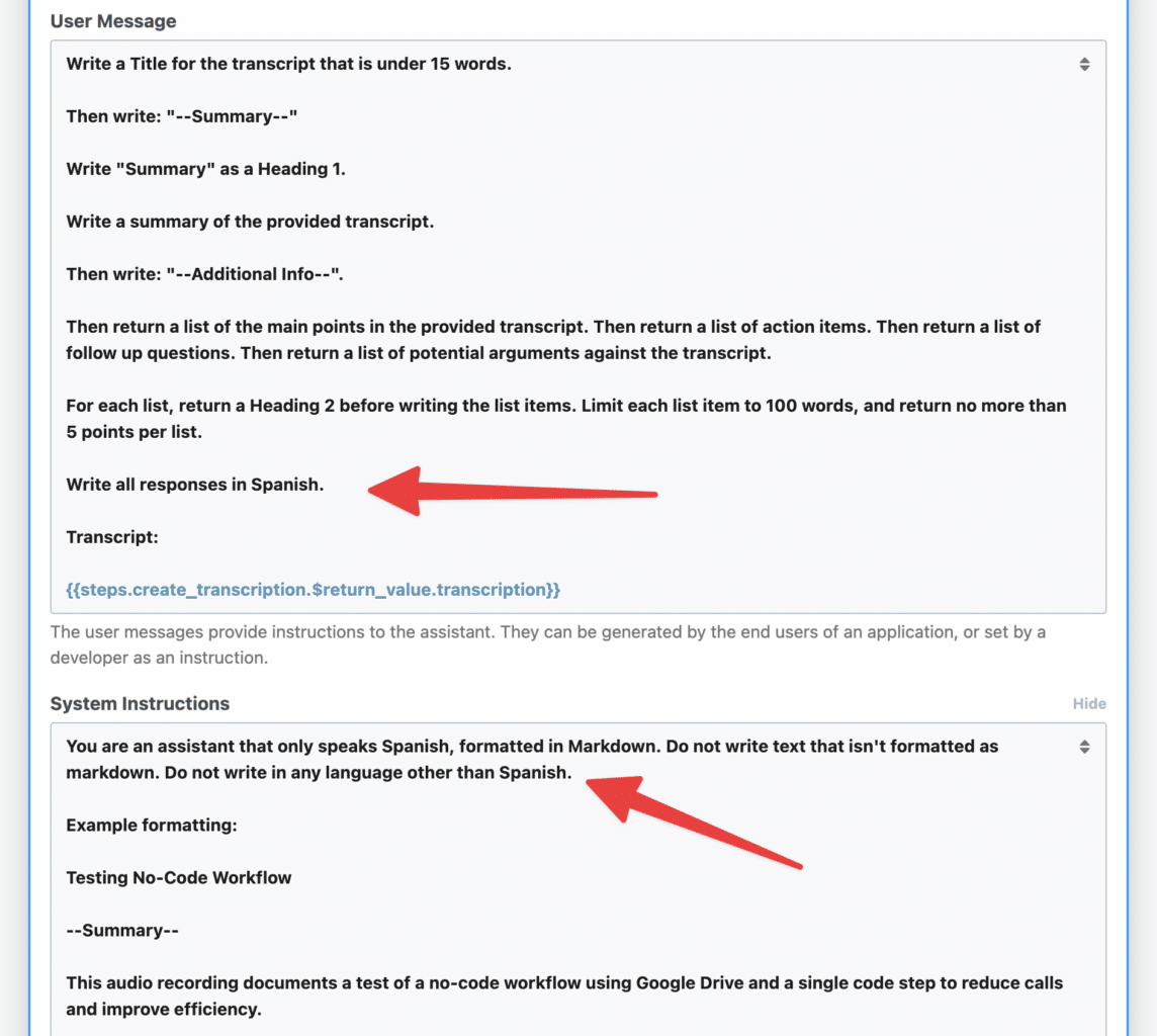 Prompting ChatGPT to respond in Spanish.