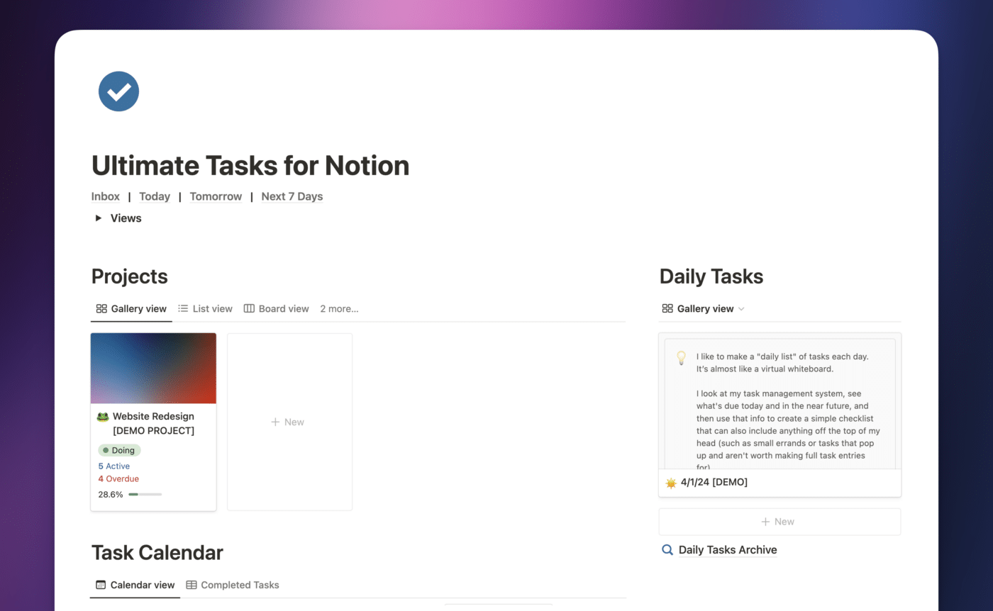Ultimate Tasks template for Notion