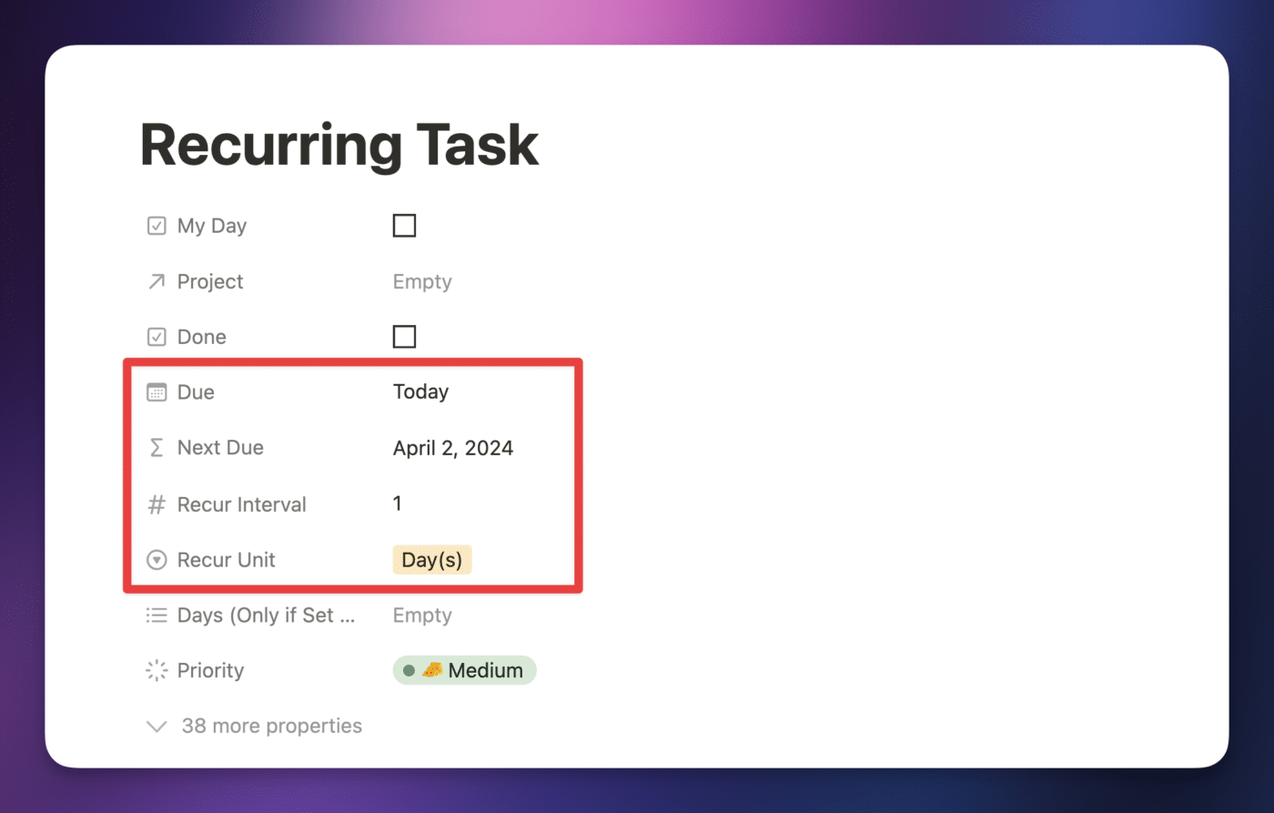 Daily recurring task example