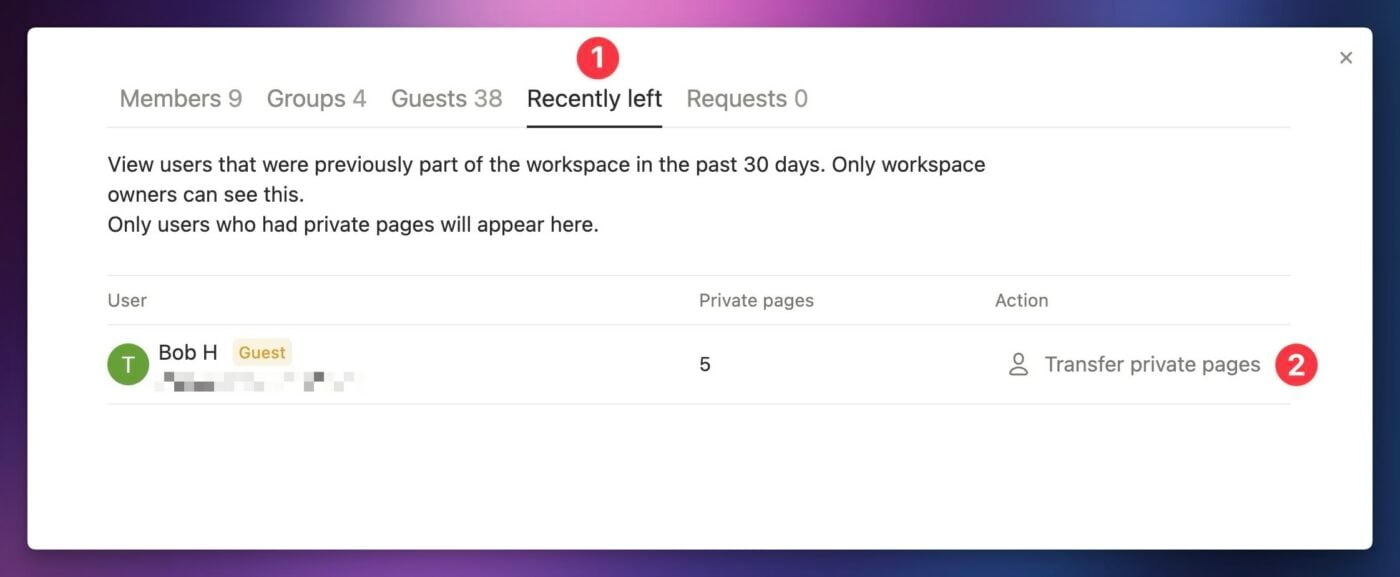 The recently left tab. 
