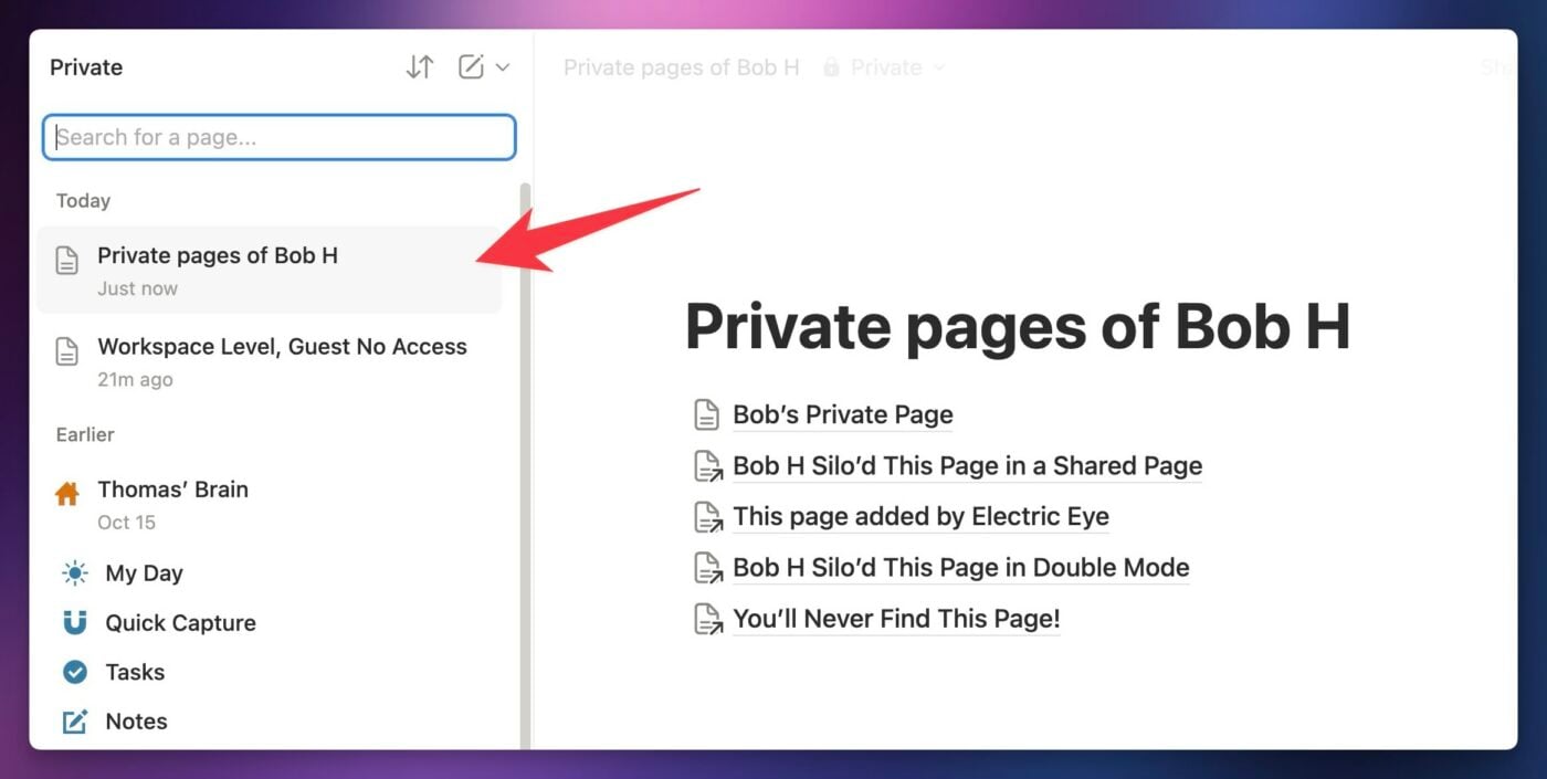 Top level private page containing all transferred pages. 