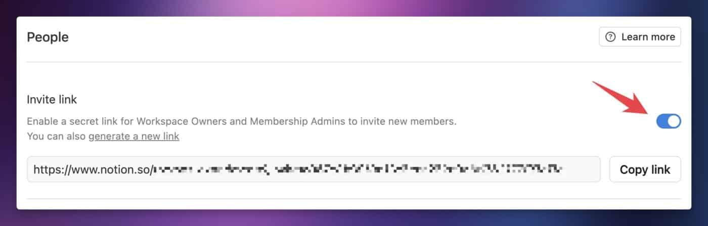 Enabling the invite link.