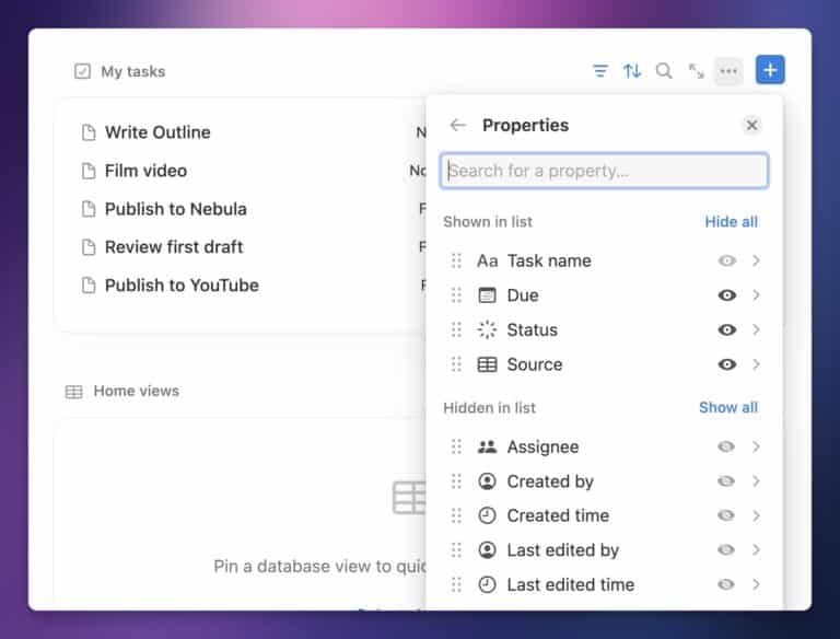 Task Properties Notion Notion Home: Everything You Need to Know - Thomas Frank