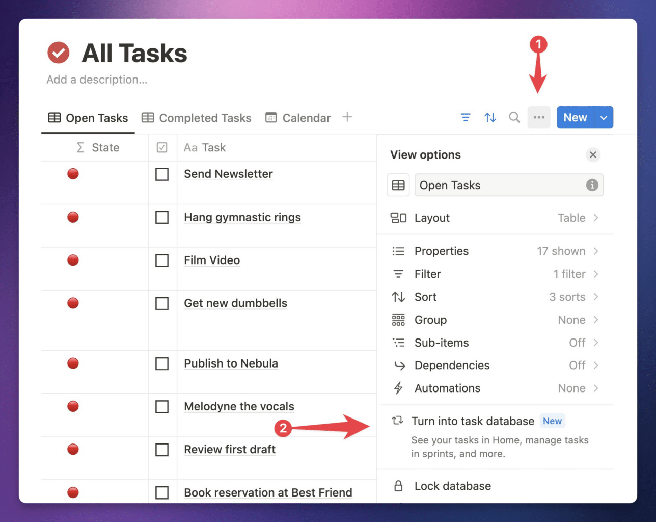 Turning a database into a task database.