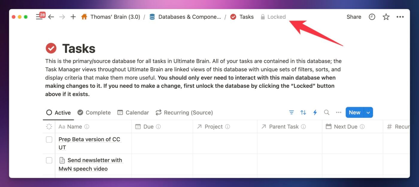Locked button shown in a Notion database.