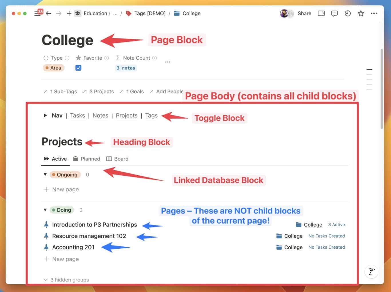 Diagram showing child blocks on a page.