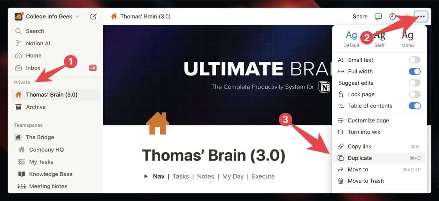 Duplicating Ultimate Brain in Notion.