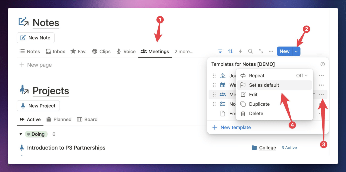 Setting a template as a default.