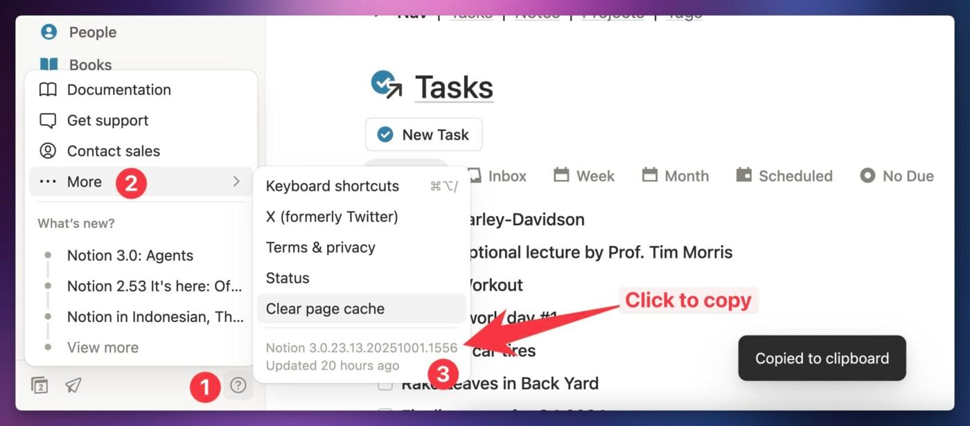 A screenshot showing how to access the Notion version in your Notion app.