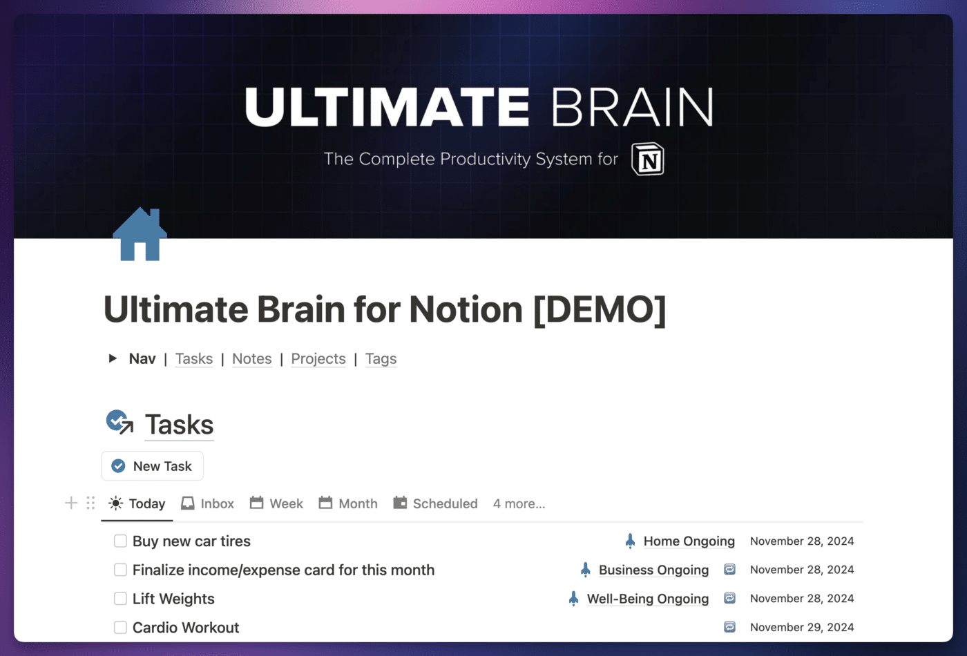 Home page of Ultimate Brain 3.0.