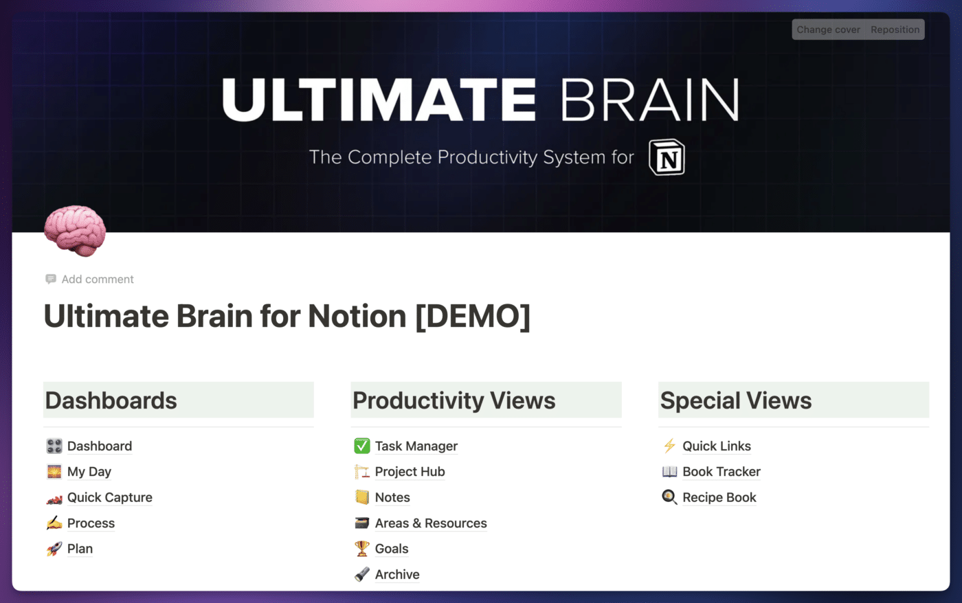 The homepage of Ultimate Brain 1.0.