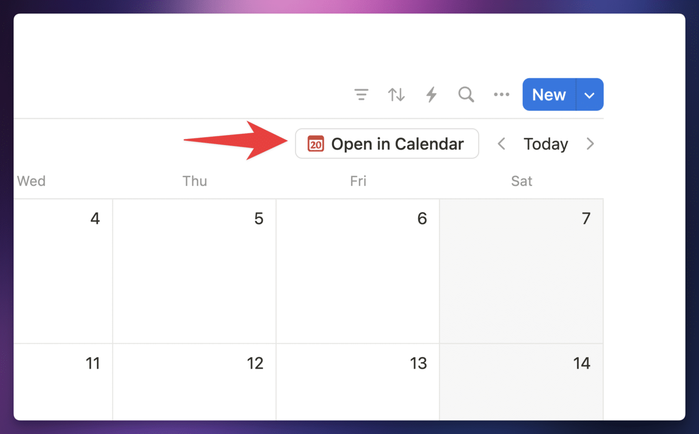 A screenshot showing the Open in Calendar button.