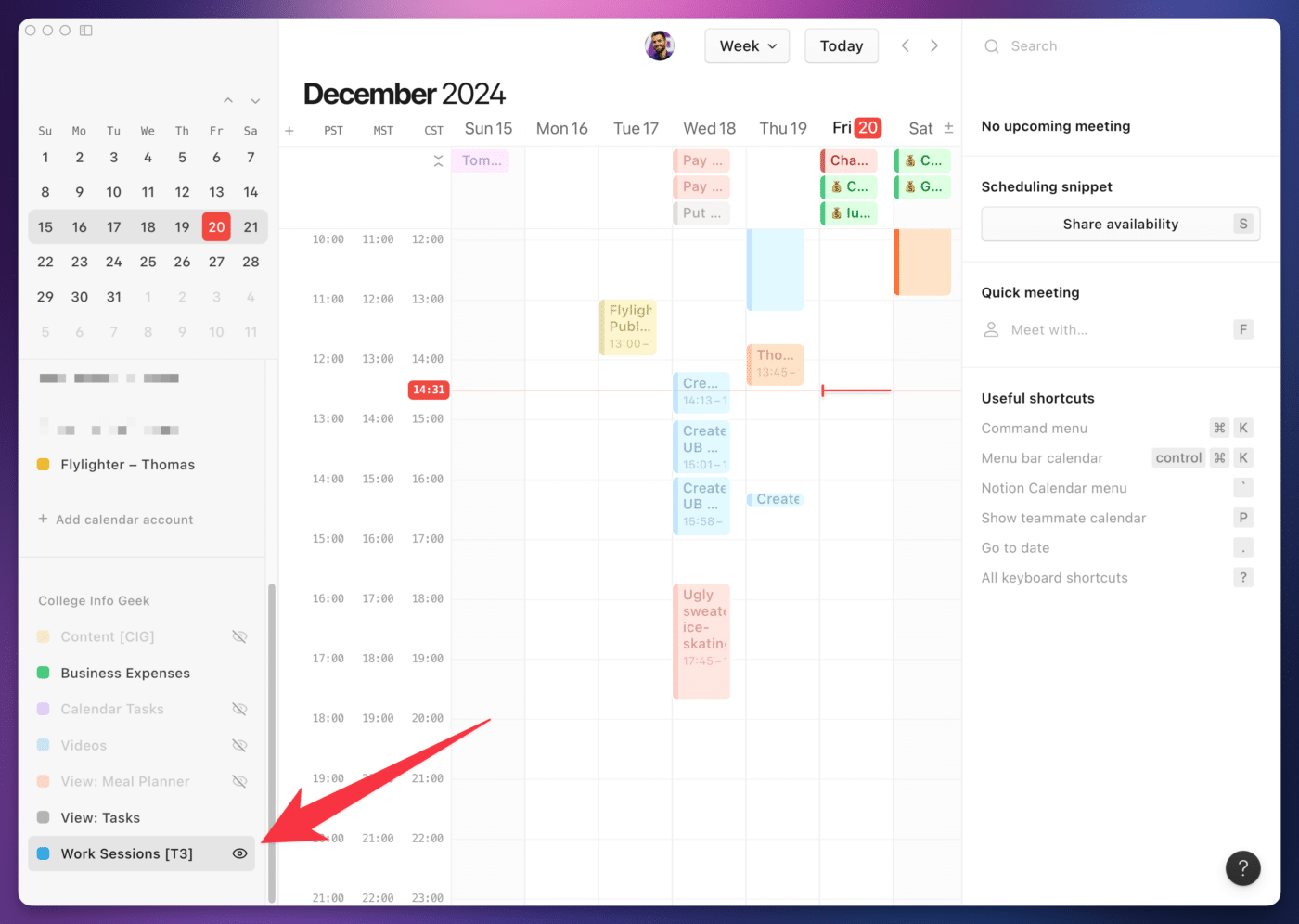 A screenshot of Notion Calendar pointing out the newly added view.