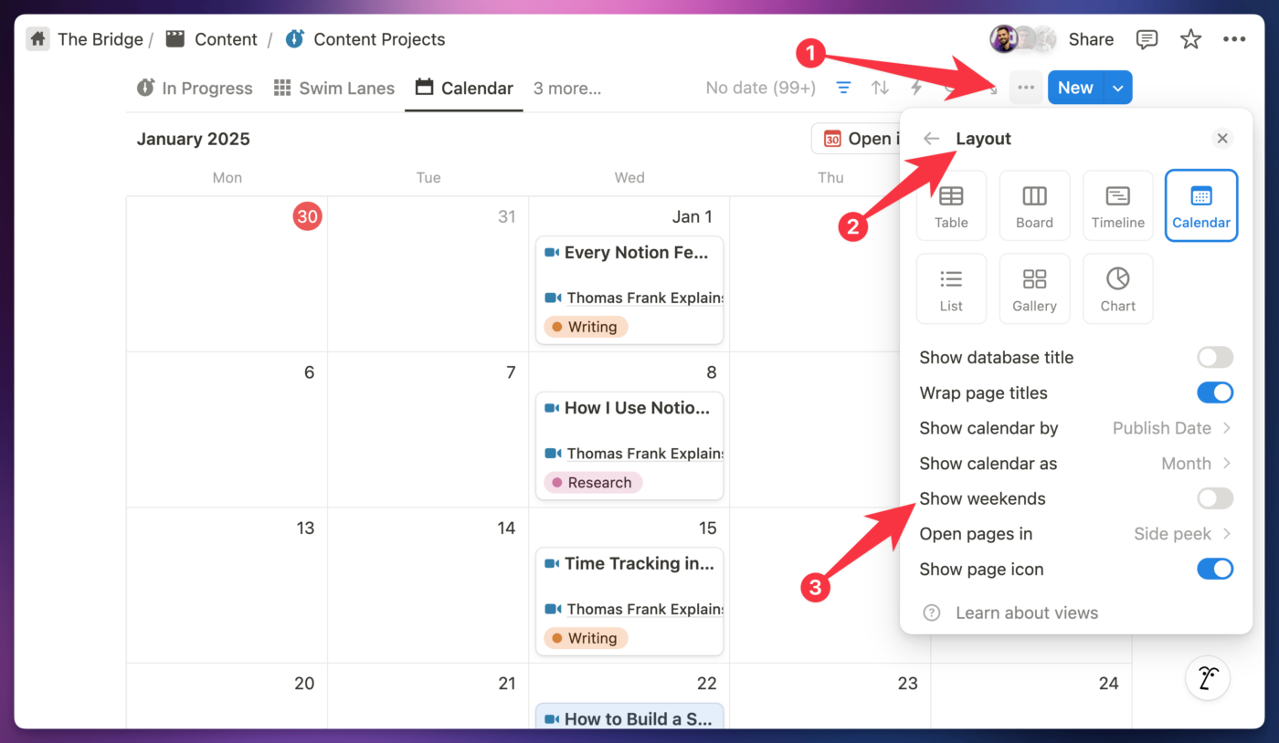 Hiding weekends in a calendar view.