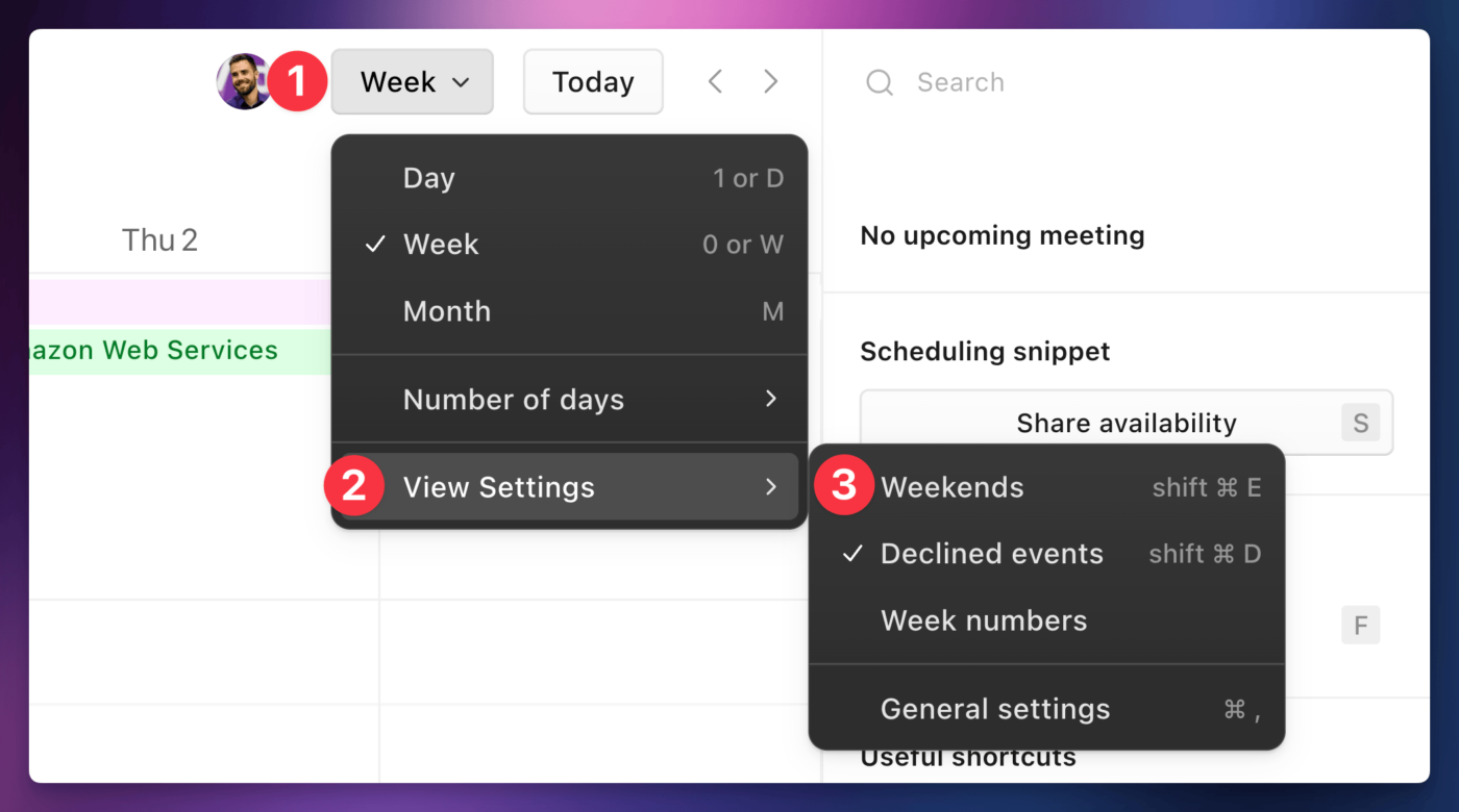 Hiding weekends in the Notion Calendar app.