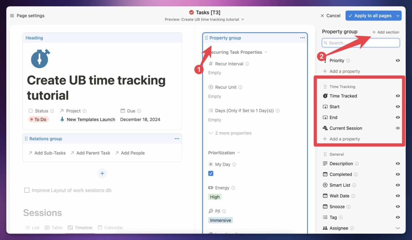 My custom layout for the time tracking properties.