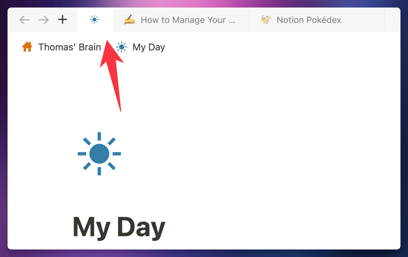 A pinned tab in the Notion desktop app.