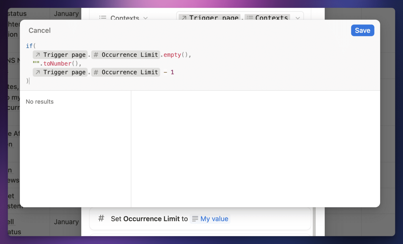 The occurrence limit custom formula value.