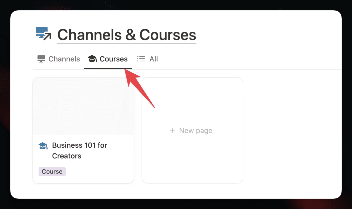 The Courses tab in the Channels and Courses section. 
