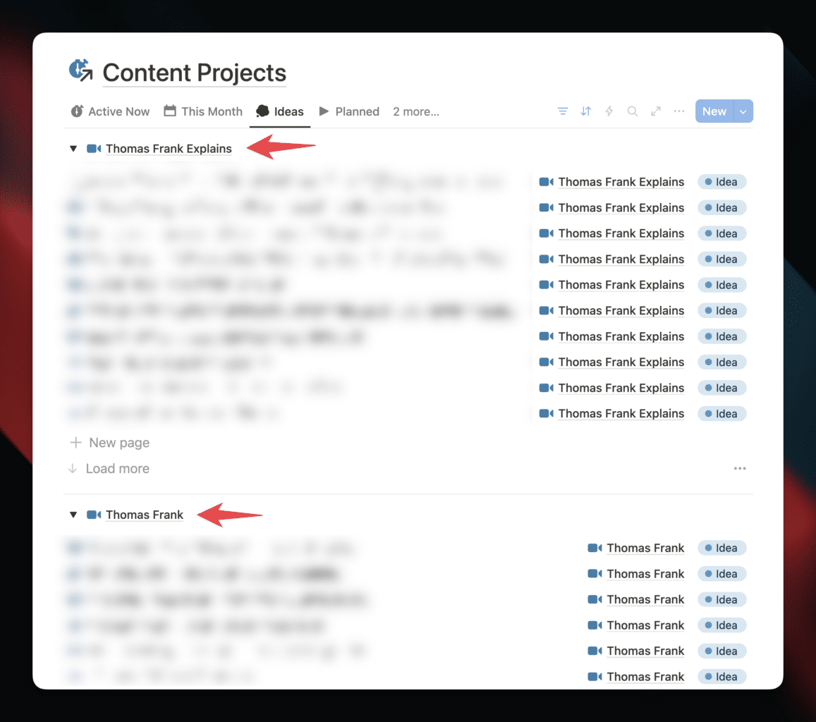 A screenshot showing my own copy of Creator's Companion, where the homepage views are grouped by channel. 