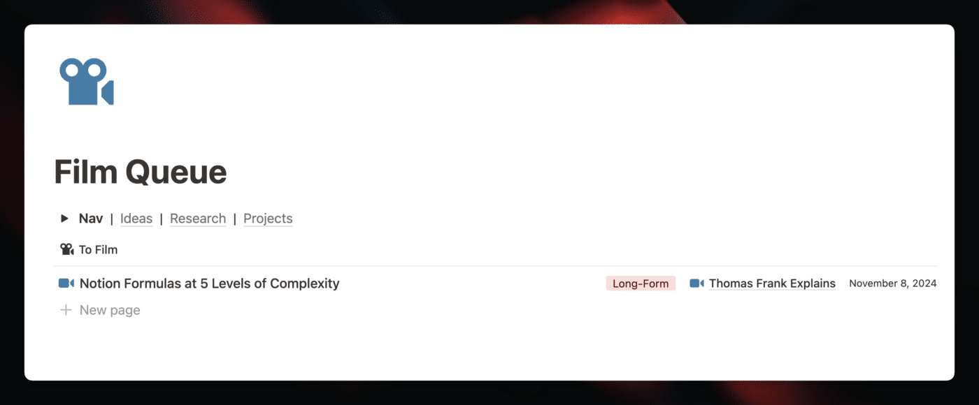 The Film Queue page.