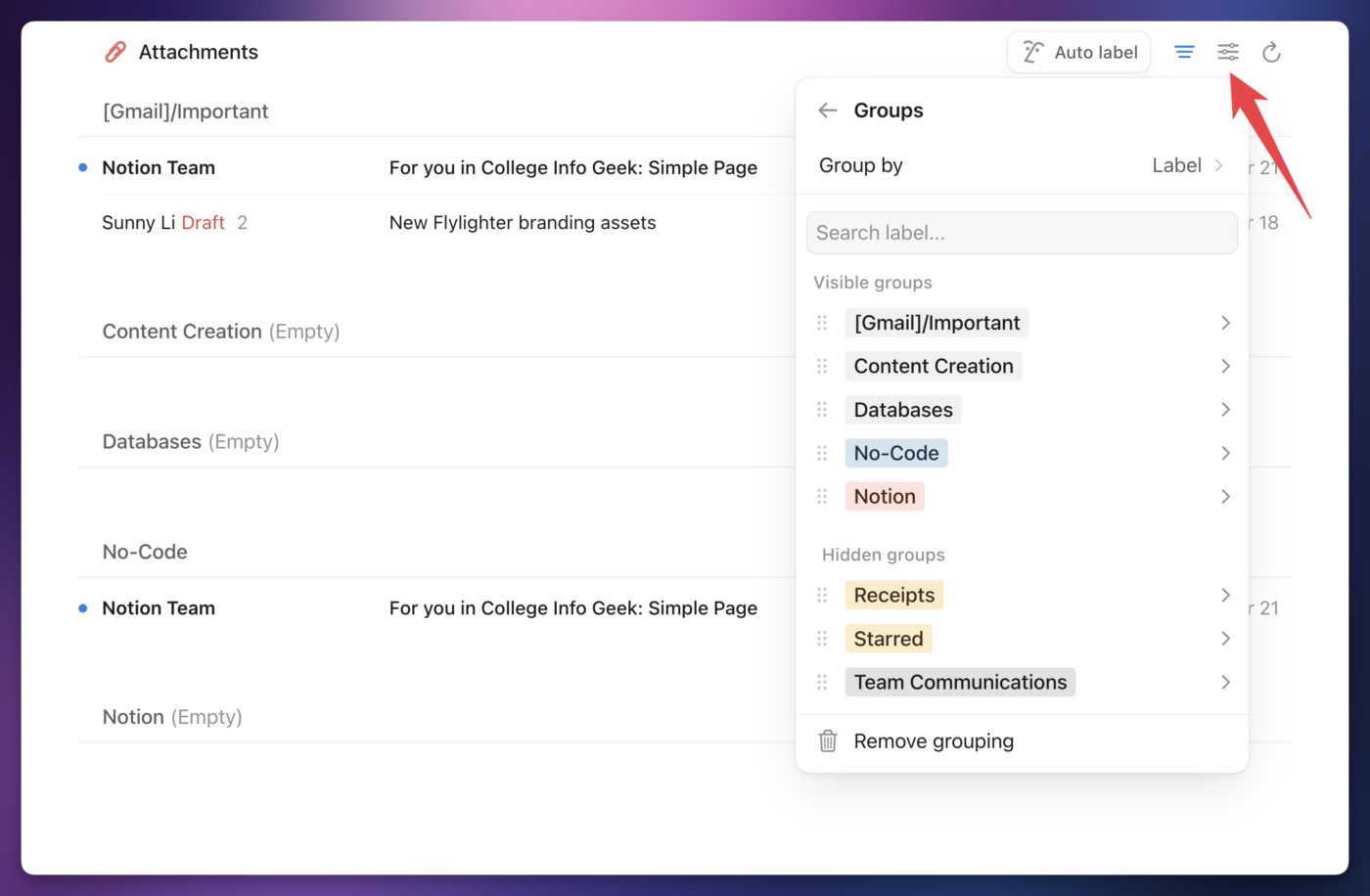 The Edit View button gives you access to filters, grouping, and property visibility options. 