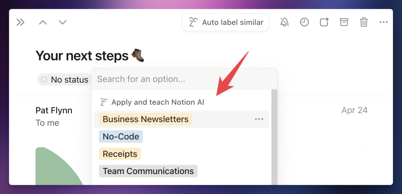Within an email, you can apply or remove an auto label in order to teach Notion AI. 