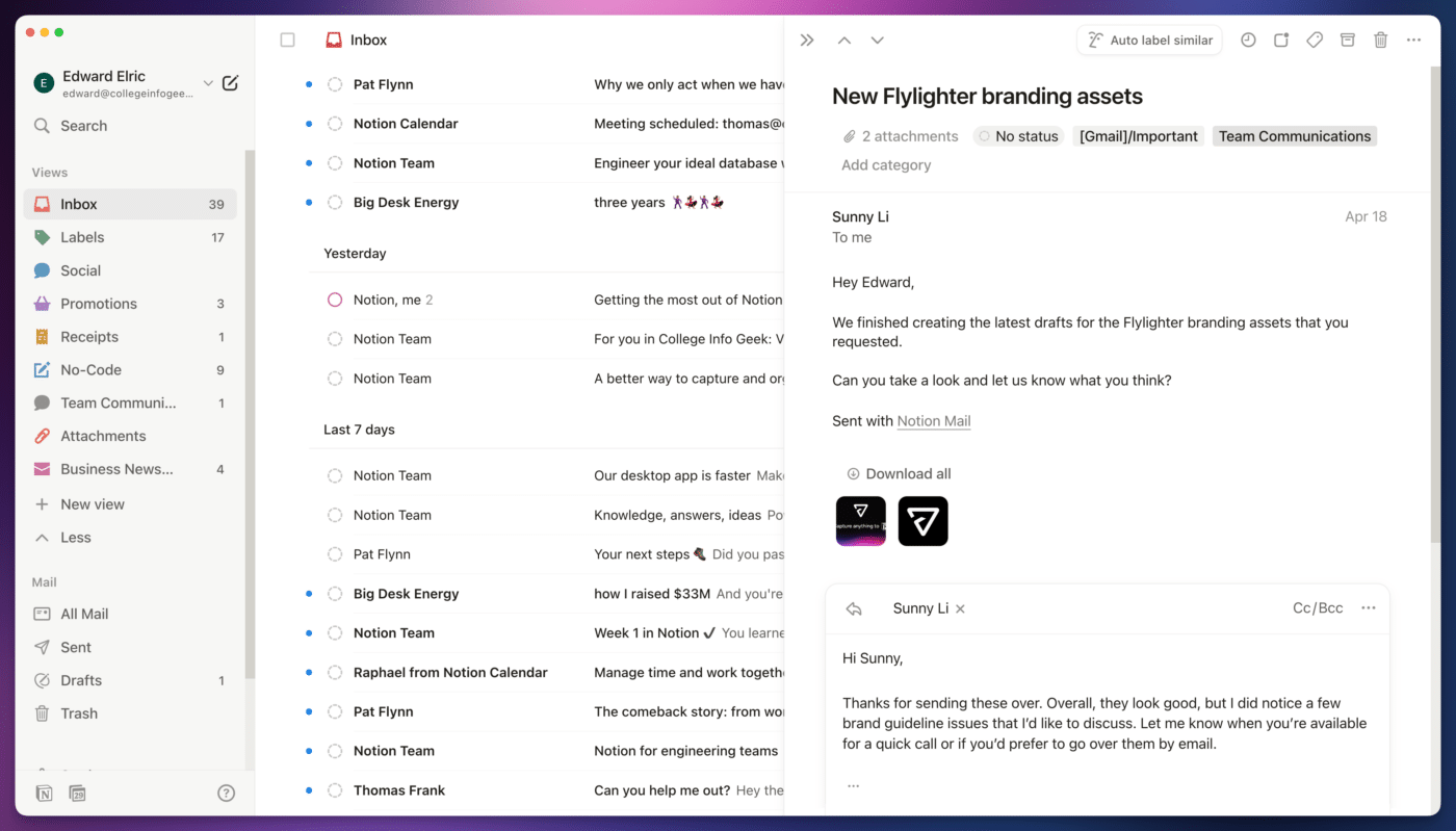 A quick look at the Notion Mail interface. 