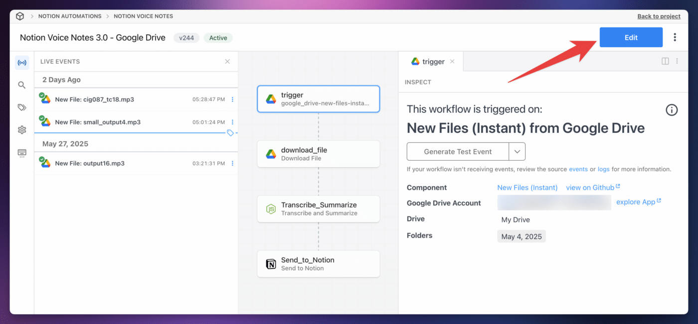 A screenshot showing how to enter Build Mode for the workflow. 