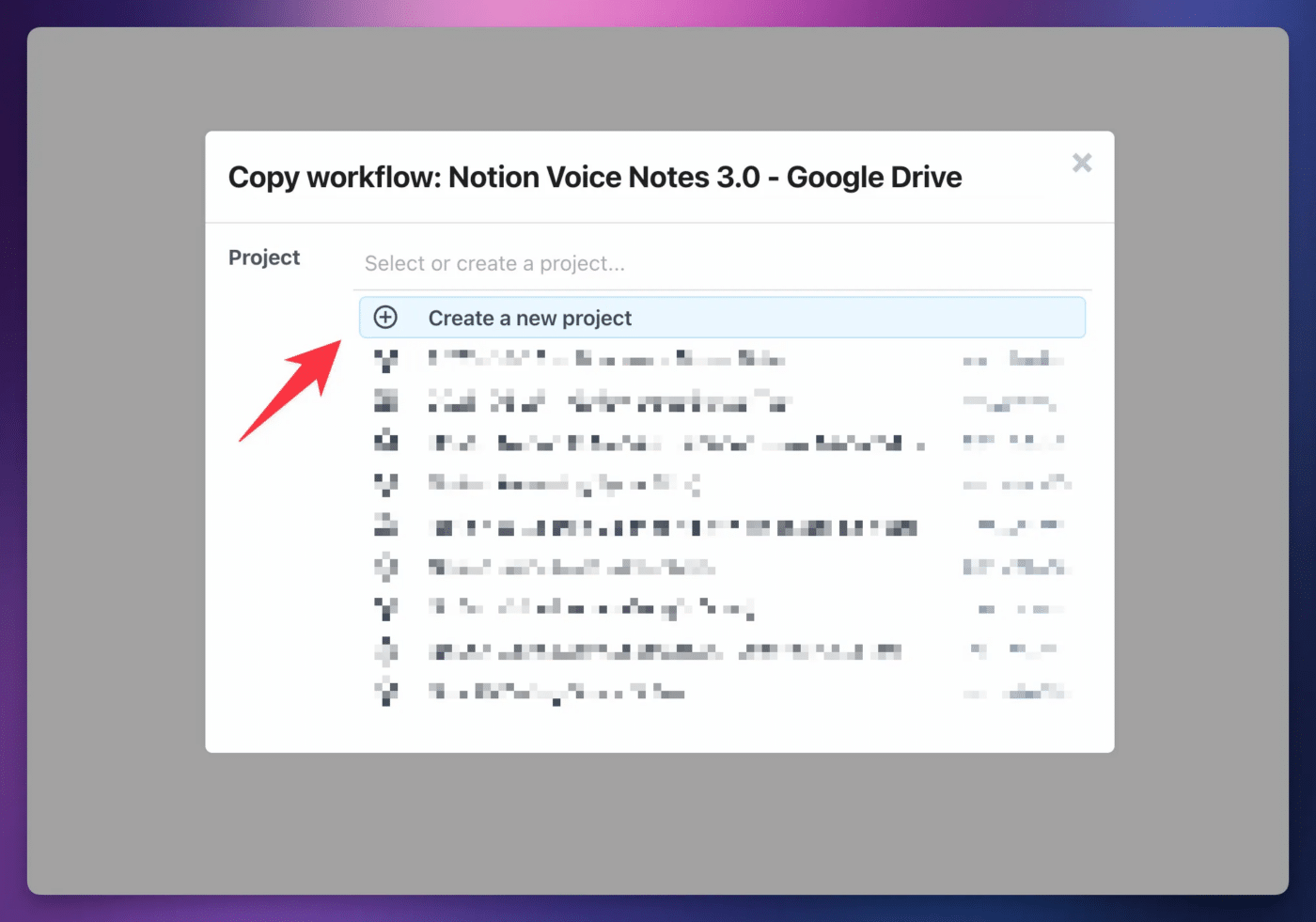 The Create a New Project button. 