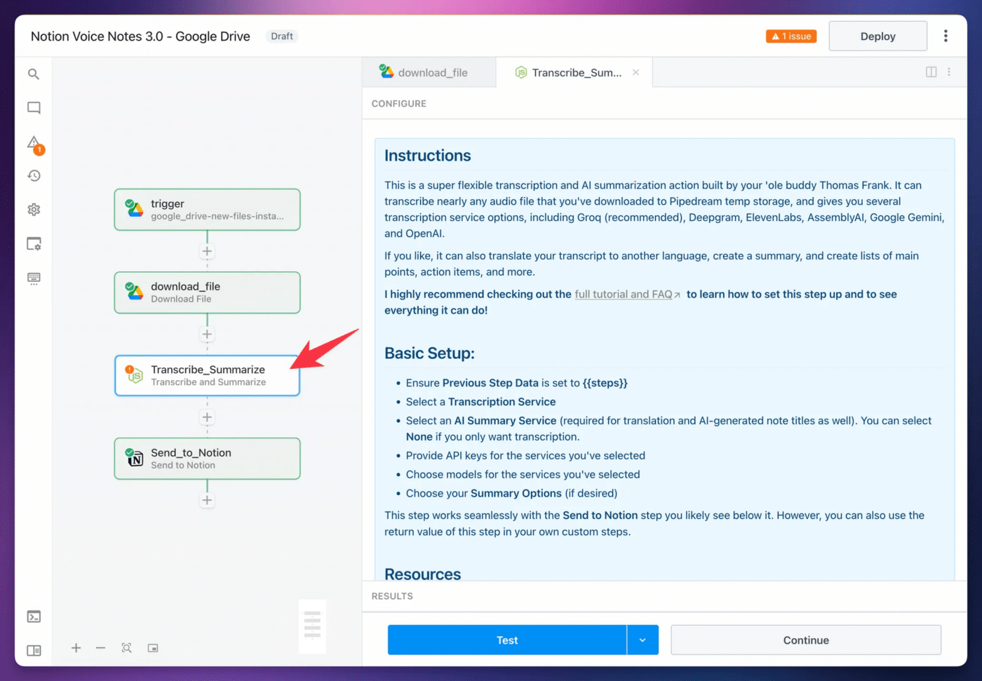 The transcribe and summarize step. 