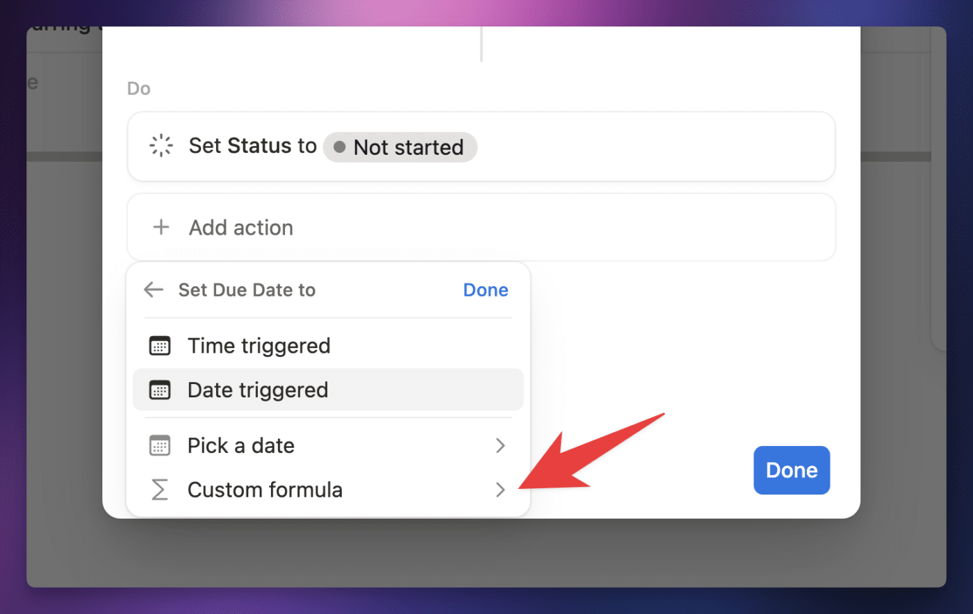 Selecting the custom formula option. 