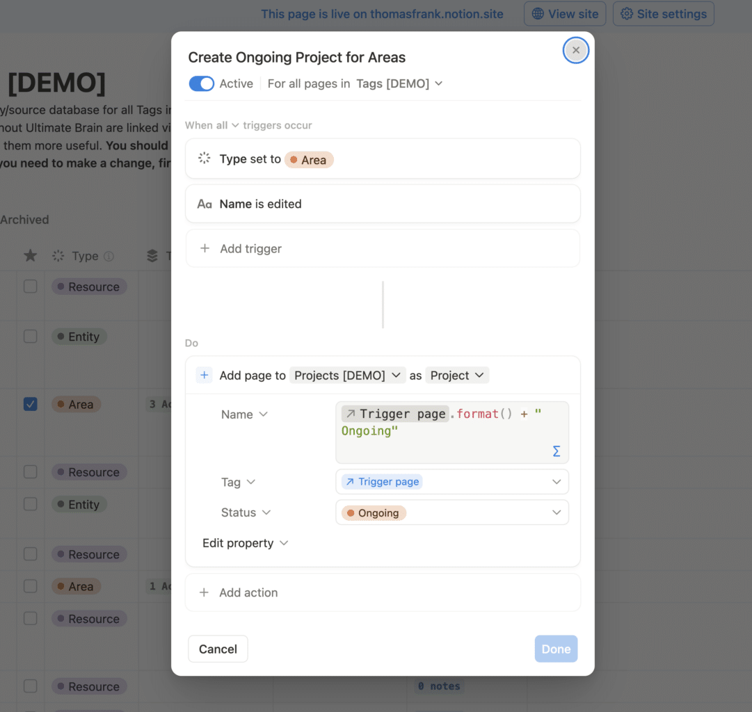 Screenshot of the automation